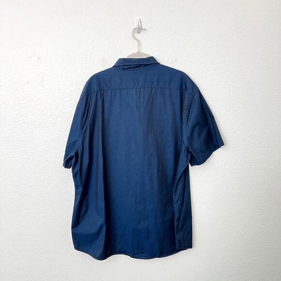 [Express] Blue Short Sleeve Casual Button Down Shirt 100% Cotton Metallic Sz XXL - Picture 2 of 10